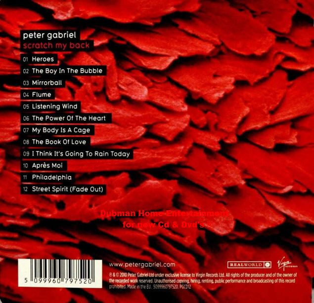 Peter Gabriel Scratch My Back Dubman Home Entertainment Peter Gabriel Scratch My Back Dubman Home Entertainment