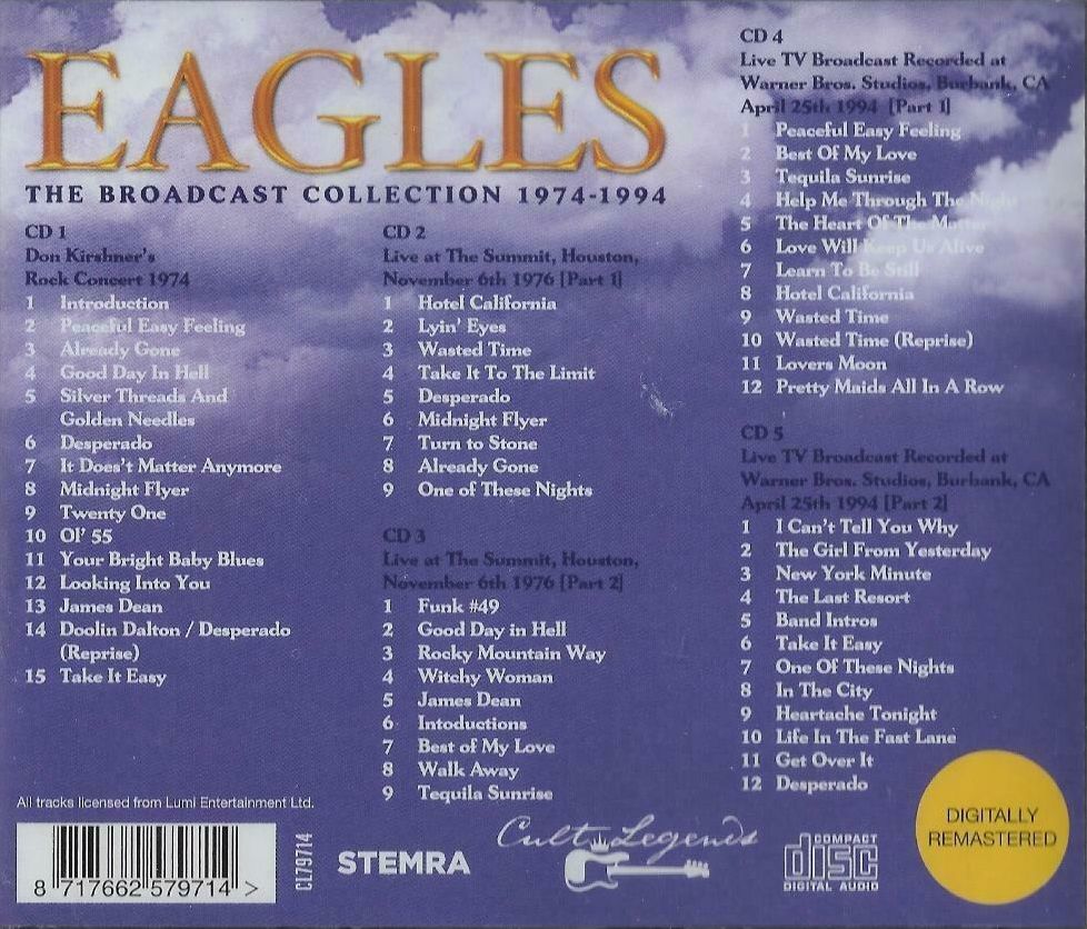 Eagles The Broadcast Collection 1974 1994 5 Cd Dubman Home Entertainment Eagles The Broadcast Collection 1974 1994 5 Cd Dubman Home Entertainment